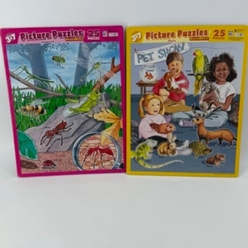 Vintage Puzzle Patch Picture Puzzles Set of 2‎ Insects and Pets 25 Pieces  USA